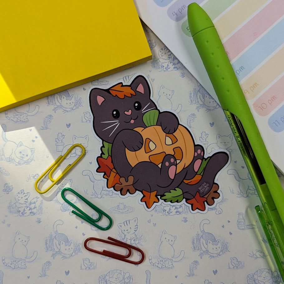 Black Cat and Pumpkin Sticker