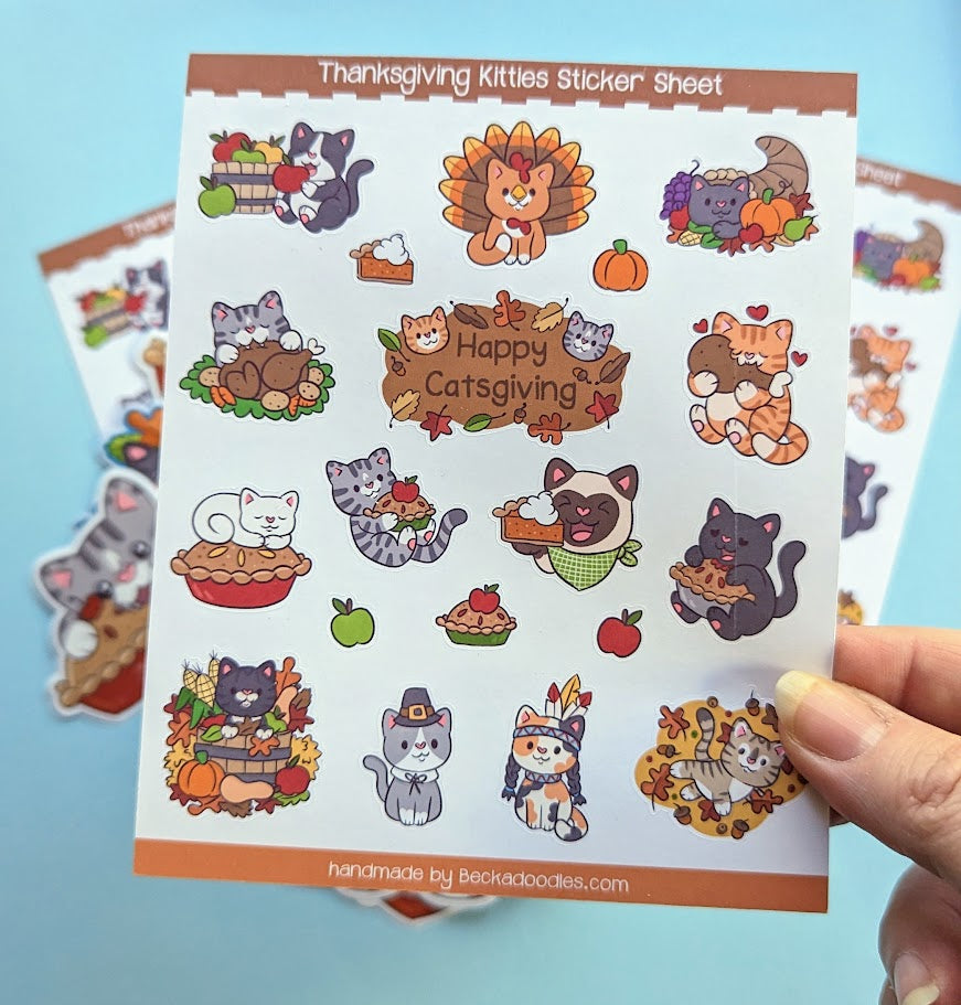 Thanksgiving Cats Sticker Sheet