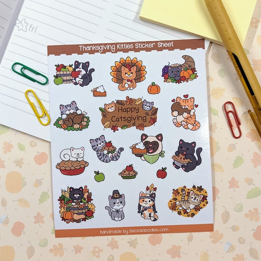 Thanksgiving Cats Sticker Sheet