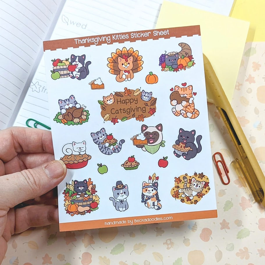 Thanksgiving Cats Sticker Sheet