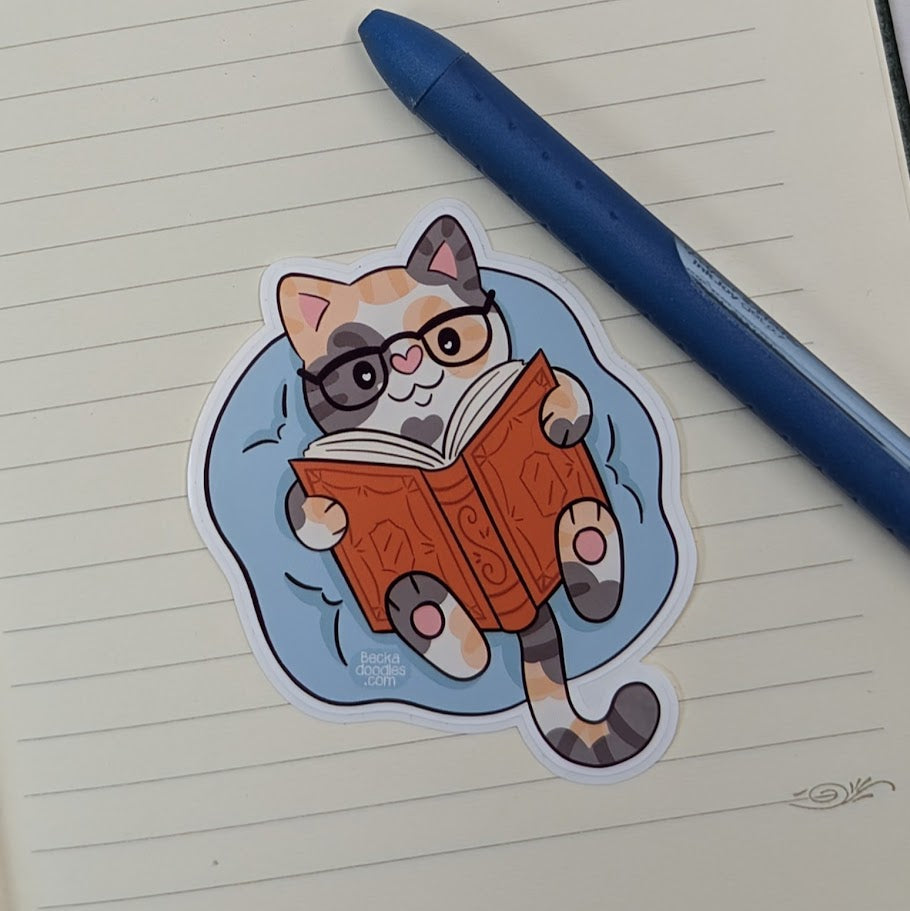 Comfy Reader Cat Sticker