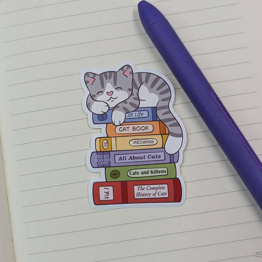 Sleepy Cat Book Stack Sticker
