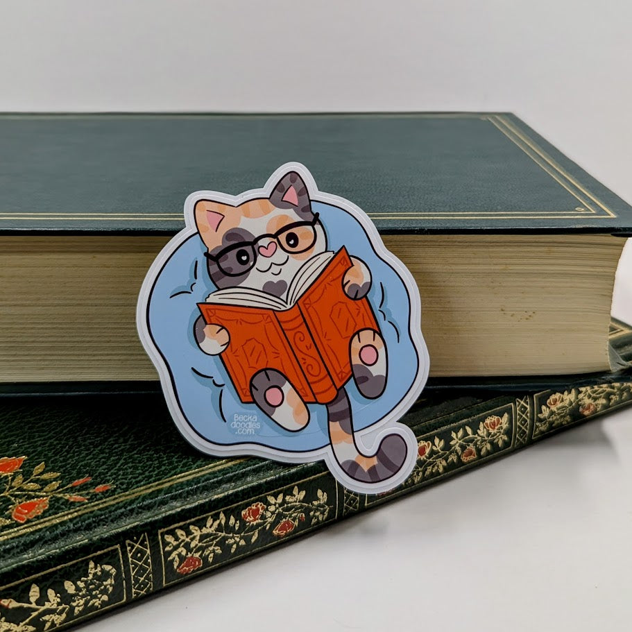 Comfy Reader Cat Sticker
