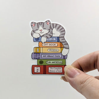 Sleepy Cat Book Stack Sticker