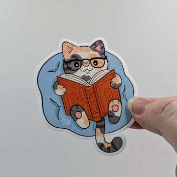 Comfy Reader Cat Sticker