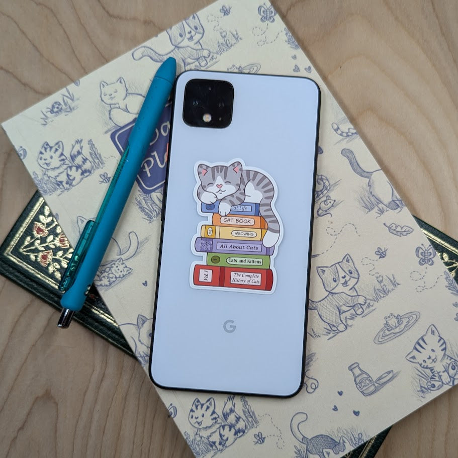 Sleepy Cat Book Stack Sticker