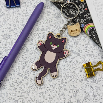 Tuxedo Cat Wooden Keychain