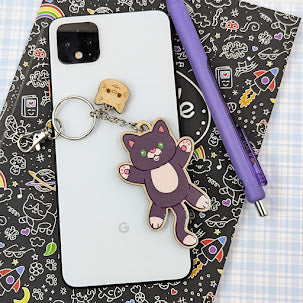Tuxedo Cat Wooden Keychain