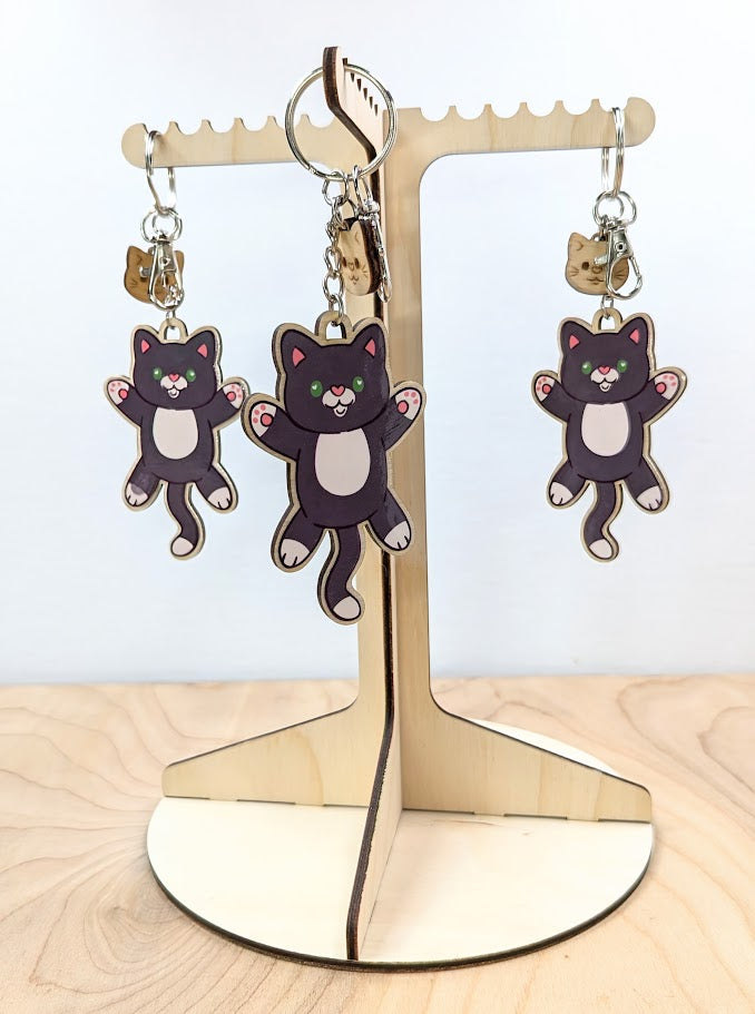 Tuxedo Cat Wooden Keychain