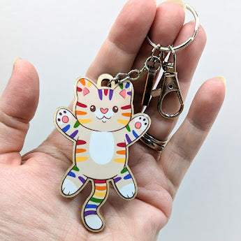 Rainbow Cat Wooden Keychain