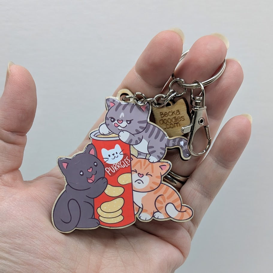 Snacky Cats Wooden Keychain