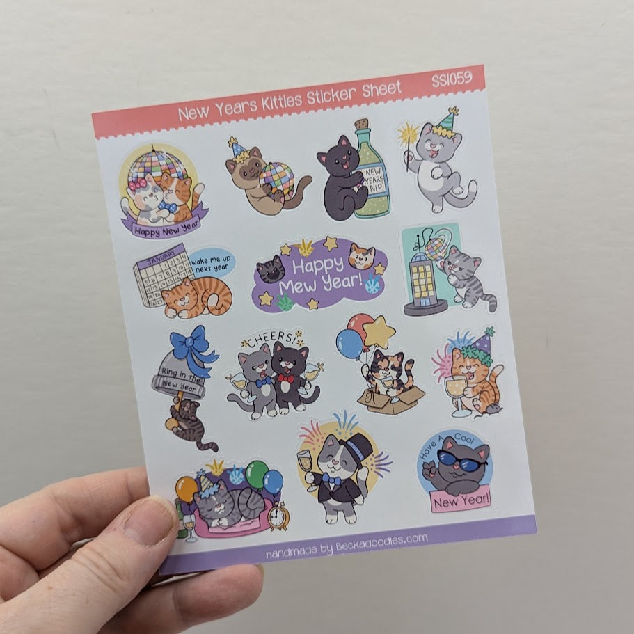 New Years Cats Sticker Sheet