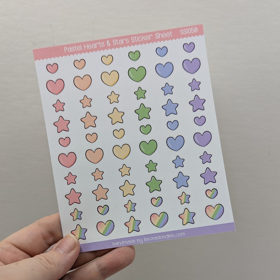 Pastel Rainbow Hearts and Stars Sticker Sheet