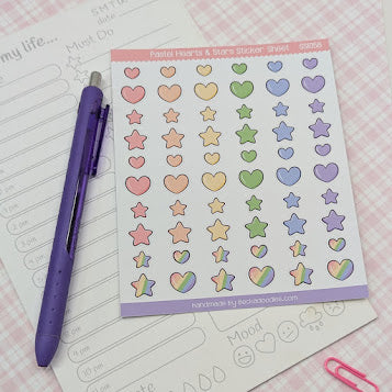 Pastel Rainbow Hearts and Stars Sticker Sheet