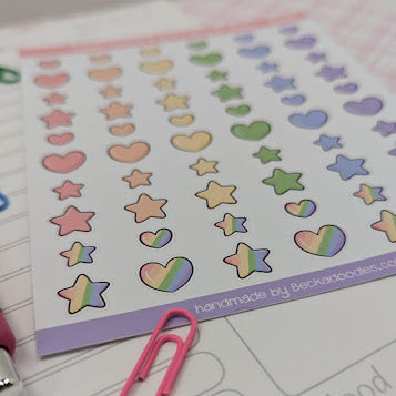 Pastel Rainbow Hearts and Stars Sticker Sheet