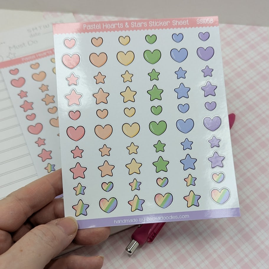 Pastel Rainbow Hearts and Stars Sticker Sheet