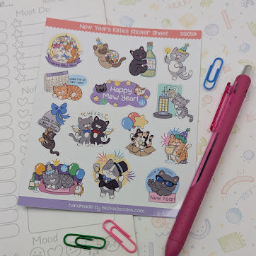 New Years Cats Sticker Sheet