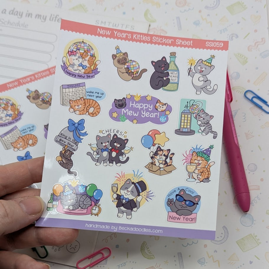 New Years Cats Sticker Sheet