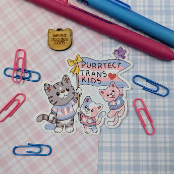 Purrtect Trans Kids Cat Stickers