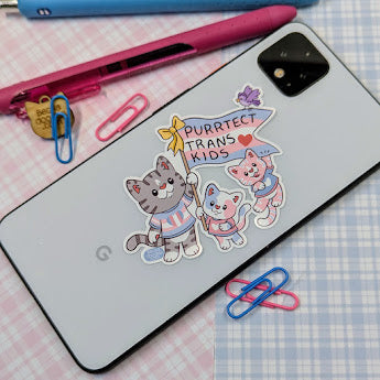 Purrtect Trans Kids Cat Stickers