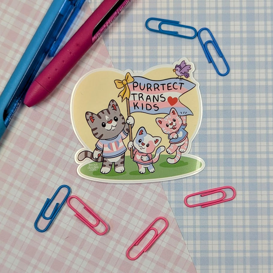 Purrtect Trans Kids Cat Stickers