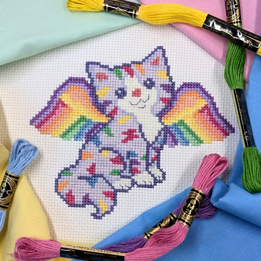 Rainbow Fairy Cat Cross Stitch Pattern