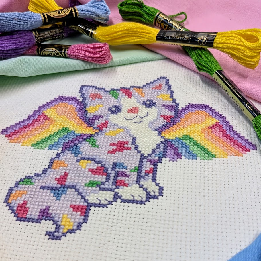 Rainbow Fairy Cat Cross Stitch Pattern