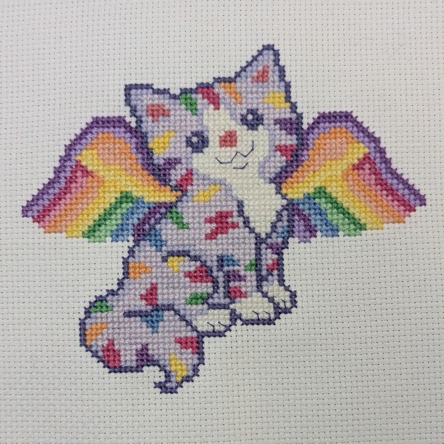 Rainbow Fairy Cat Cross Stitch Pattern