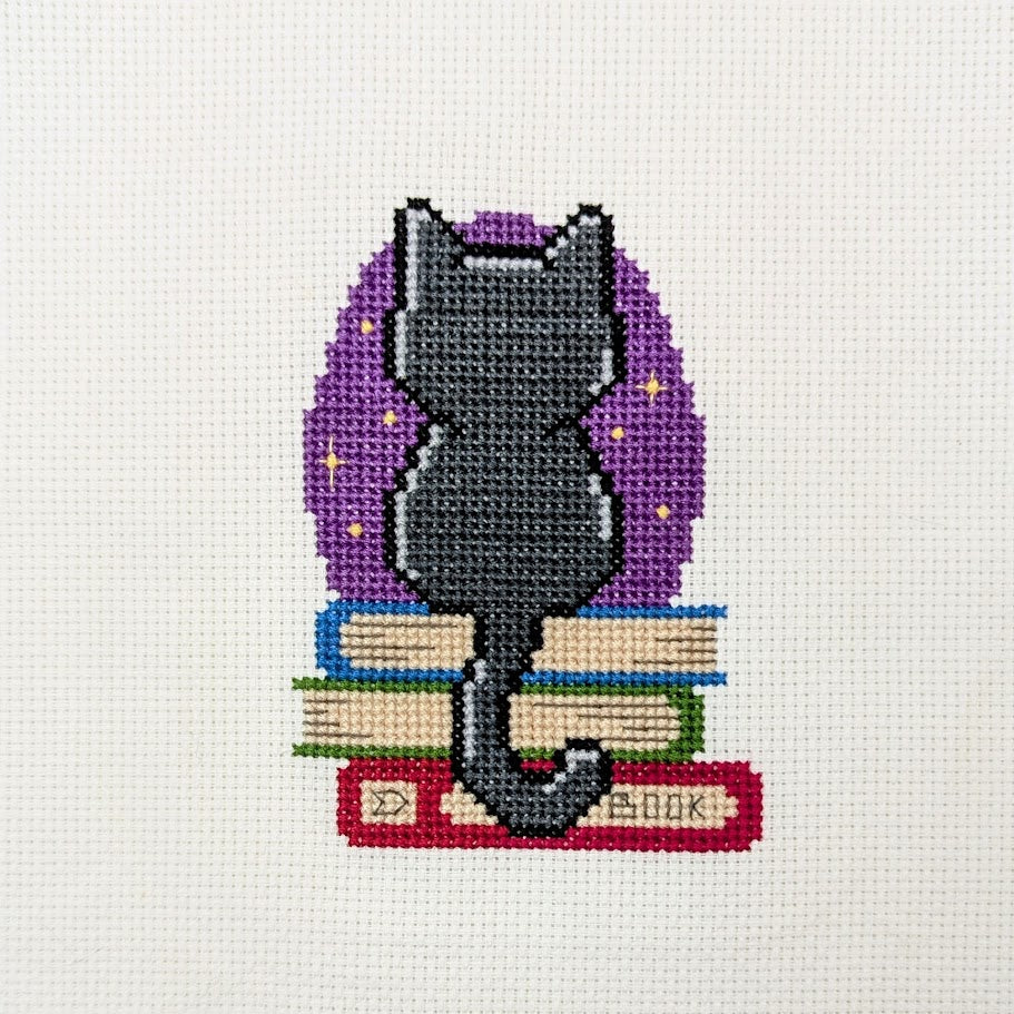 Moonlight Book Cat Cross Stitch Pattern