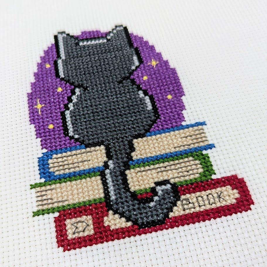 Moonlight Book Cat Cross Stitch Pattern