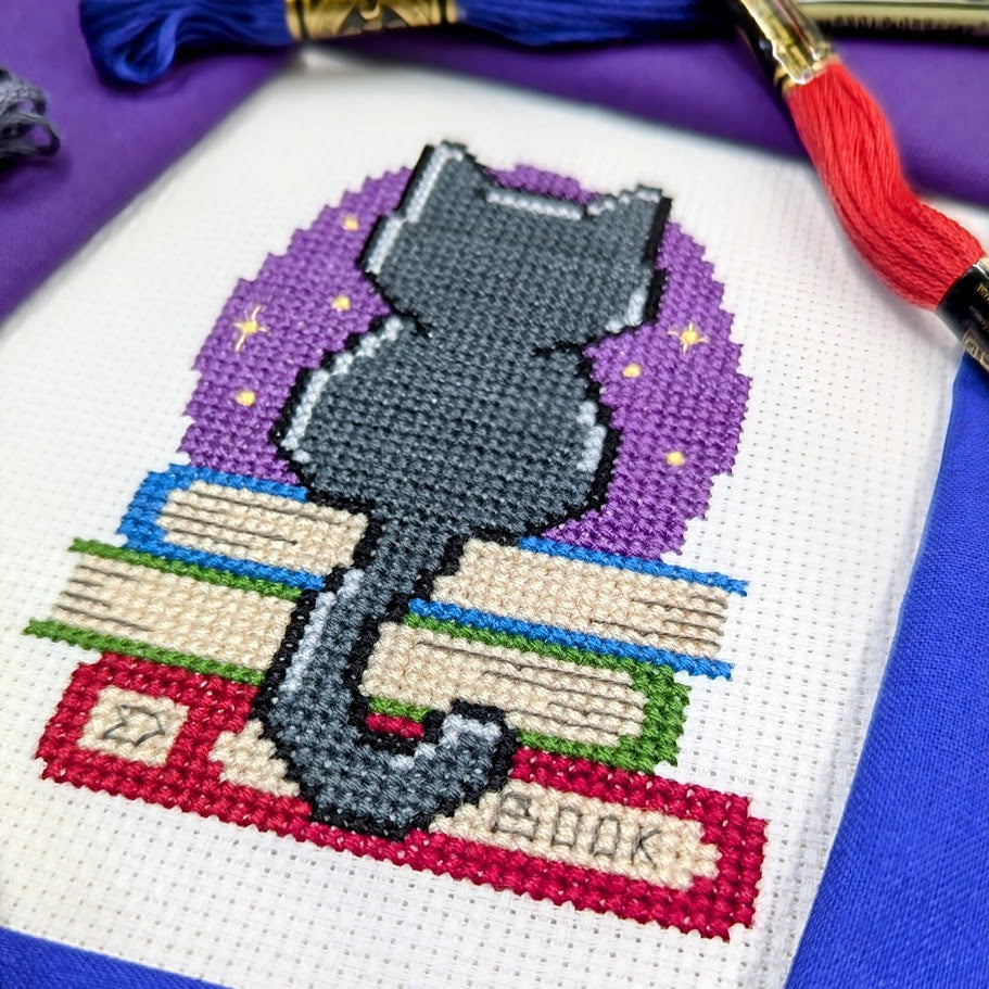 Moonlight Book Cat Cross Stitch Pattern