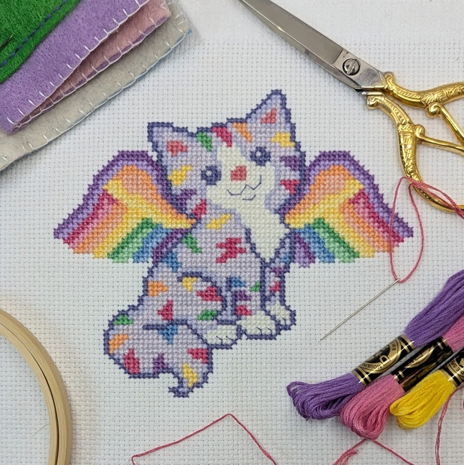 Rainbow Fairy Cat Cross Stitch Pattern