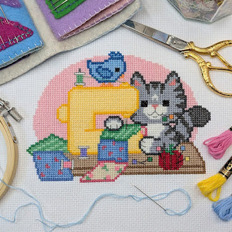 Sewing Machine Cat Cross Stitch Pattern