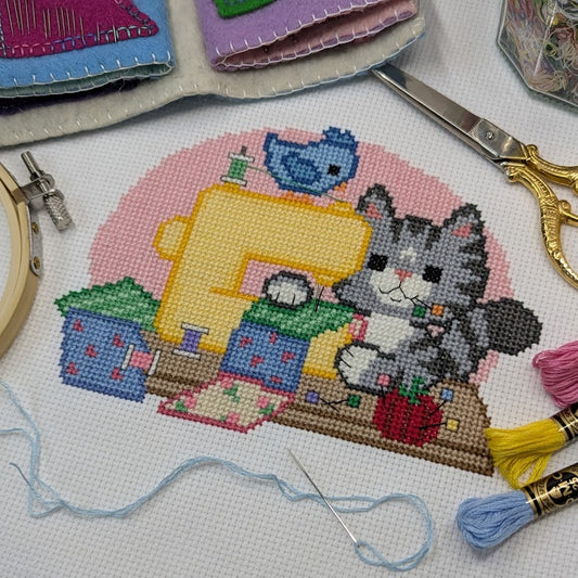 Sewing Machine Cat Cross Stitch Pattern