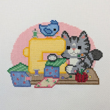 Sewing Machine Cat Cross Stitch Pattern