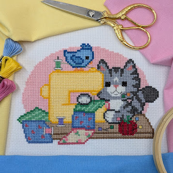 Sewing Machine Cat Cross Stitch Pattern