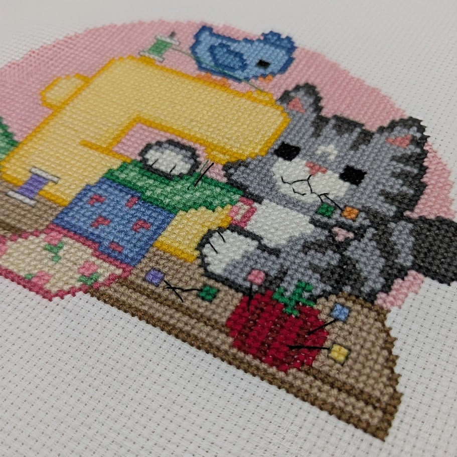 Sewing Machine Cat Cross Stitch Pattern