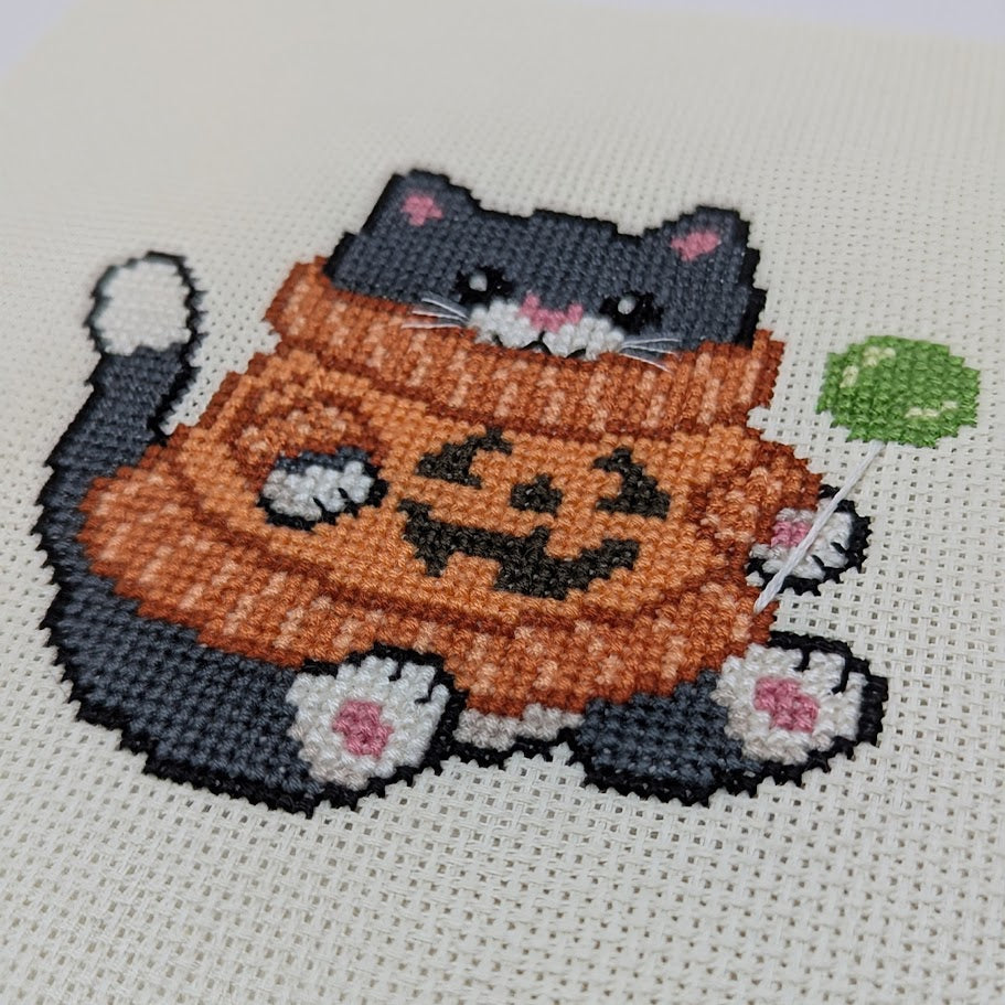 Pumpkin Sweater Cat Cross Stitch Pattern