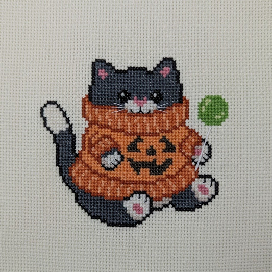 Pumpkin Sweater Cat Cross Stitch Pattern