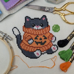 Pumpkin Sweater Cat Cross Stitch Pattern