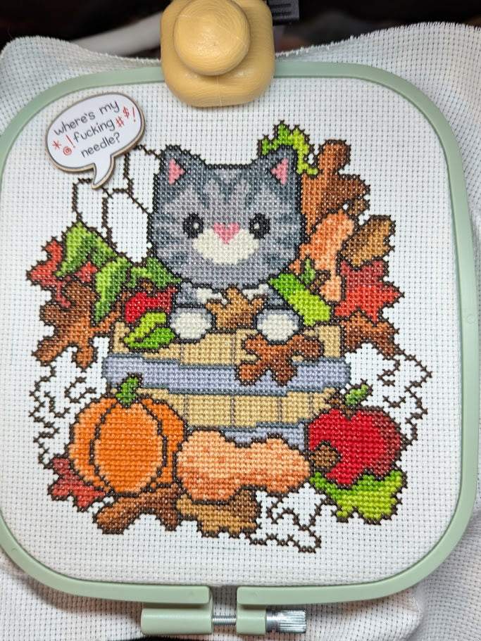 Fall Basket Cat Cross Stitch Pattern
