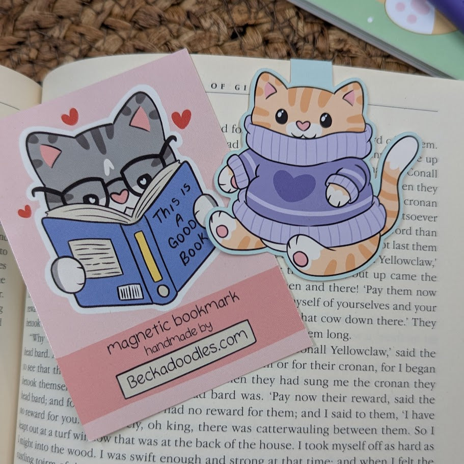 Purple Sweater Ginger Cat Magnetic Bookmark