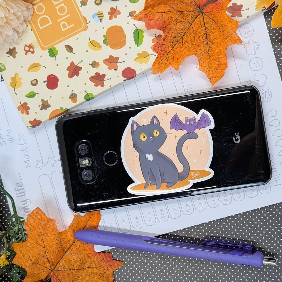 Black Cat and Bat Sticker