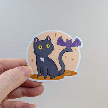 Black Cat and Bat Sticker