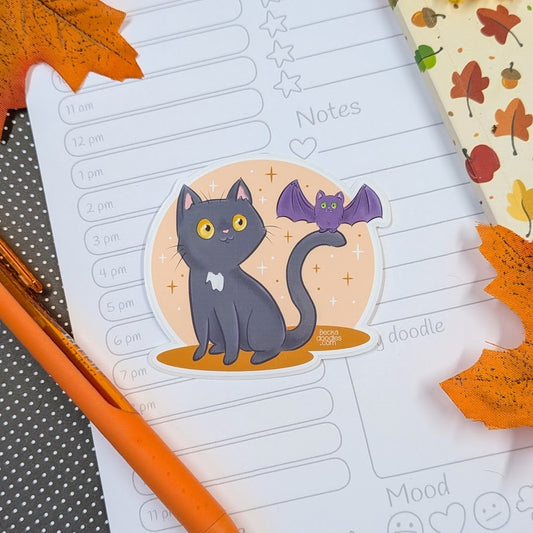 Black Cat and Bat Sticker