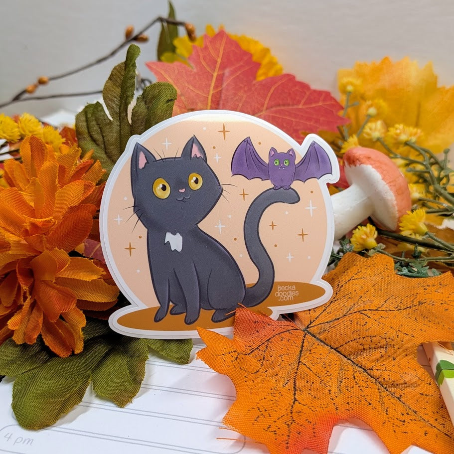 Black Cat and Bat Sticker