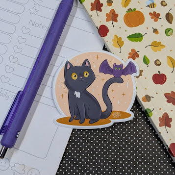 Black Cat and Bat Sticker