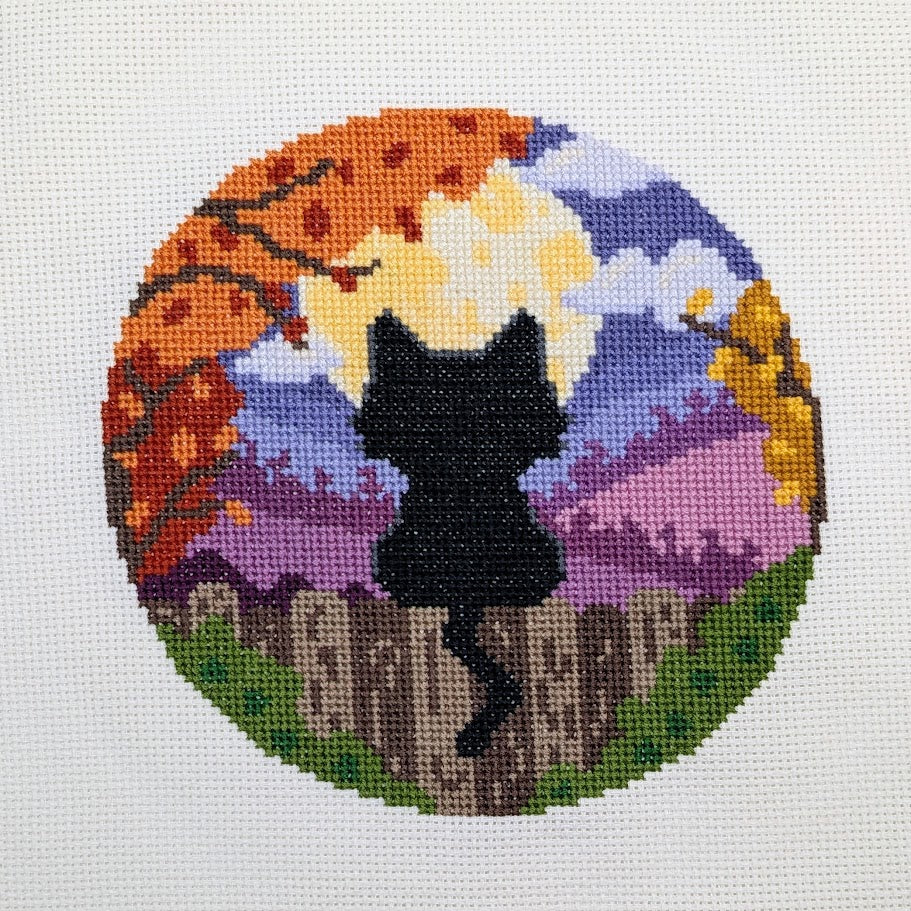 Moonlight Cat Cross Stitch Pattern