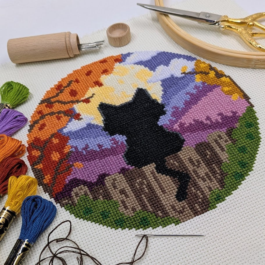 Moonlight Cat Cross Stitch Pattern