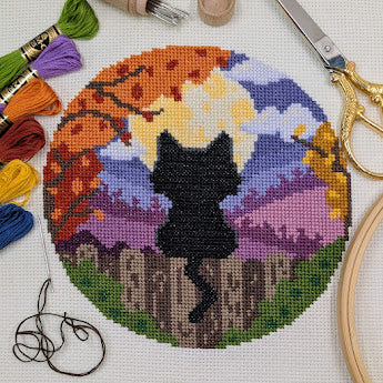 Moonlight Cat Cross Stitch Pattern